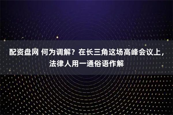 配资盘网 何为调解？在长三角这场高峰会议上，法律人用一通俗语作解